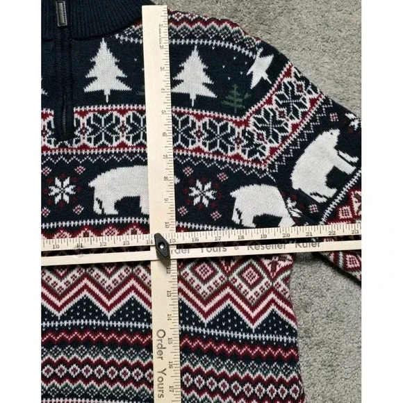 ASPEN Fair Isle Polar Bear Christmas Holiday 1/4 Zip Knit Sweater Size L - Picture 14 of 16